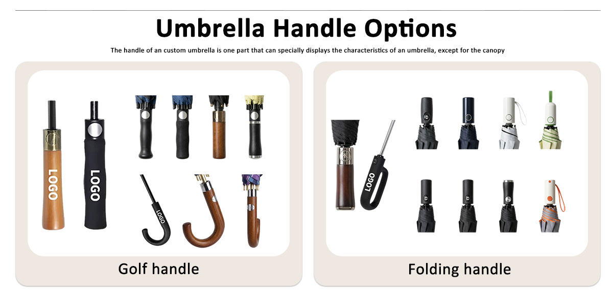 Promotional umbrellas handle options, corporate umbrella, custom printed umbrellas, logo umbrella with various handle choices