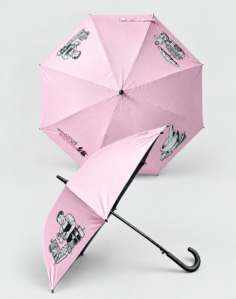 Custom walking umbrella, pink color, windproof, lightweight, custom logo printing available