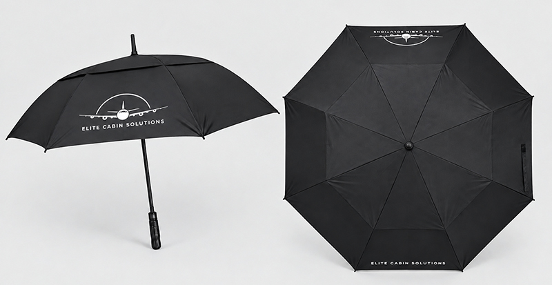 Custom printed black golf umbrella, promotional business umbrella with logo printing