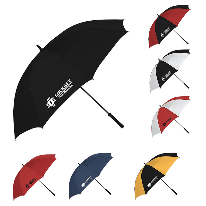 Custom printed promotional golf umbrellas with multiple color options, custom logo canopy printing